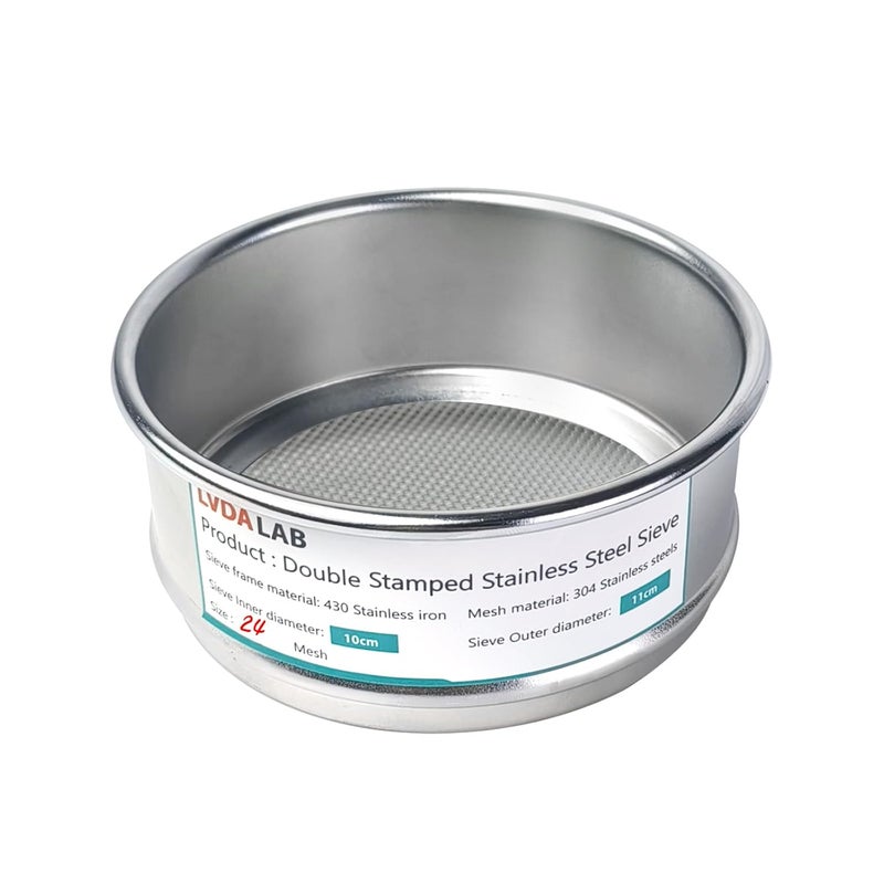 LVDALAB 304 Stainless Steel Mesh Lab Sieve, 24 Mesh(0.8mm) Aperture Test Sieve, 4inch(10cm) Economy Standard Analysis Sample Test Sieves for Industrial Laboratory Homes - Image 1